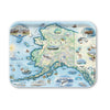 Medium Serving Tray Map of Alaska with various icons and illustrations on a blue background