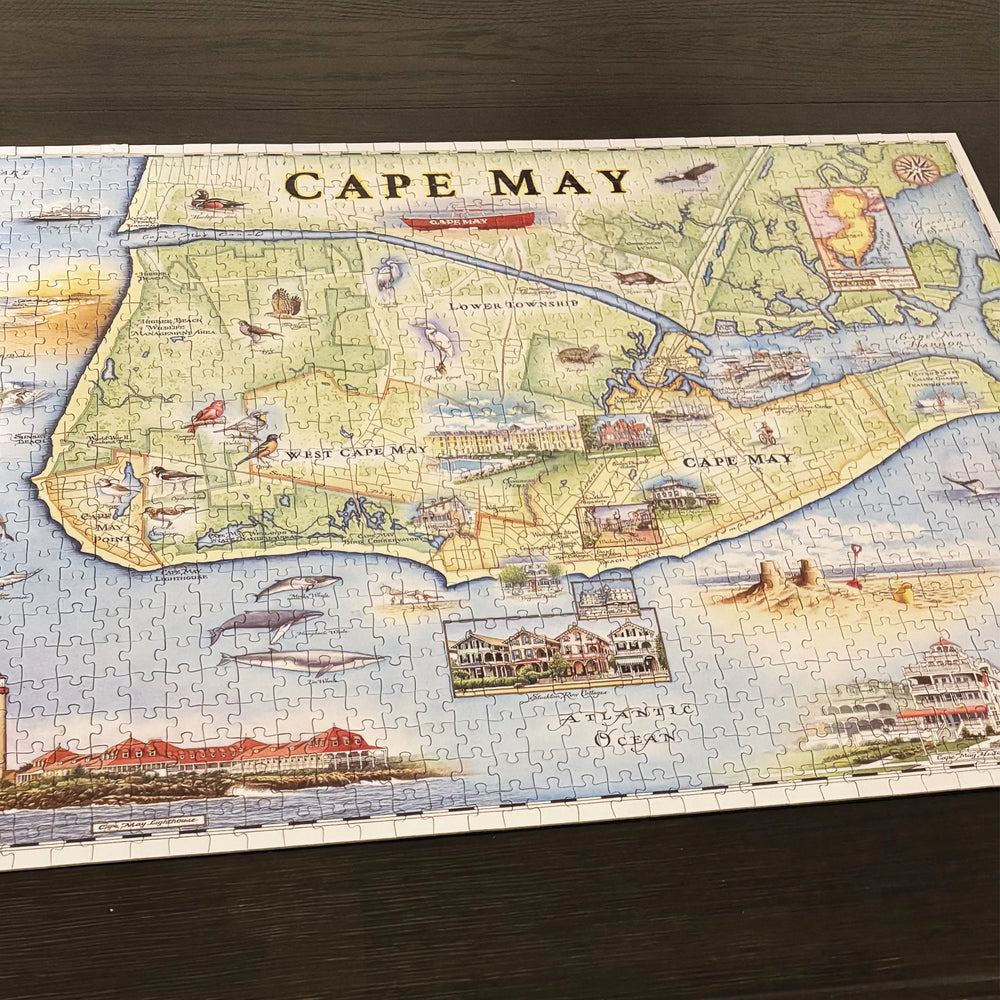 Cape May puzzle put together on a table.