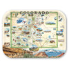 Large Serving Tray Map of Colorado with various attractions and landscapes on a decorative tray.