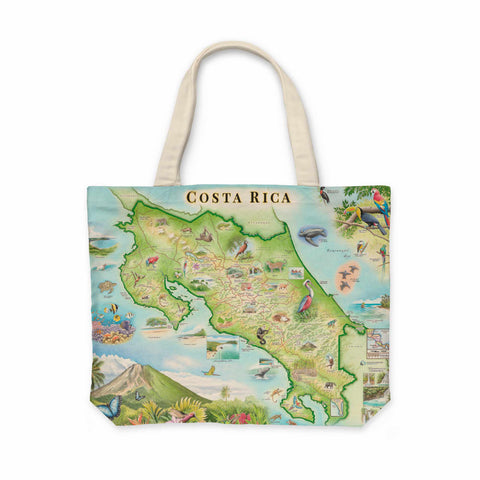 Costa Rica canvas tote bag with hand-drawn map design by Xplorer Maps