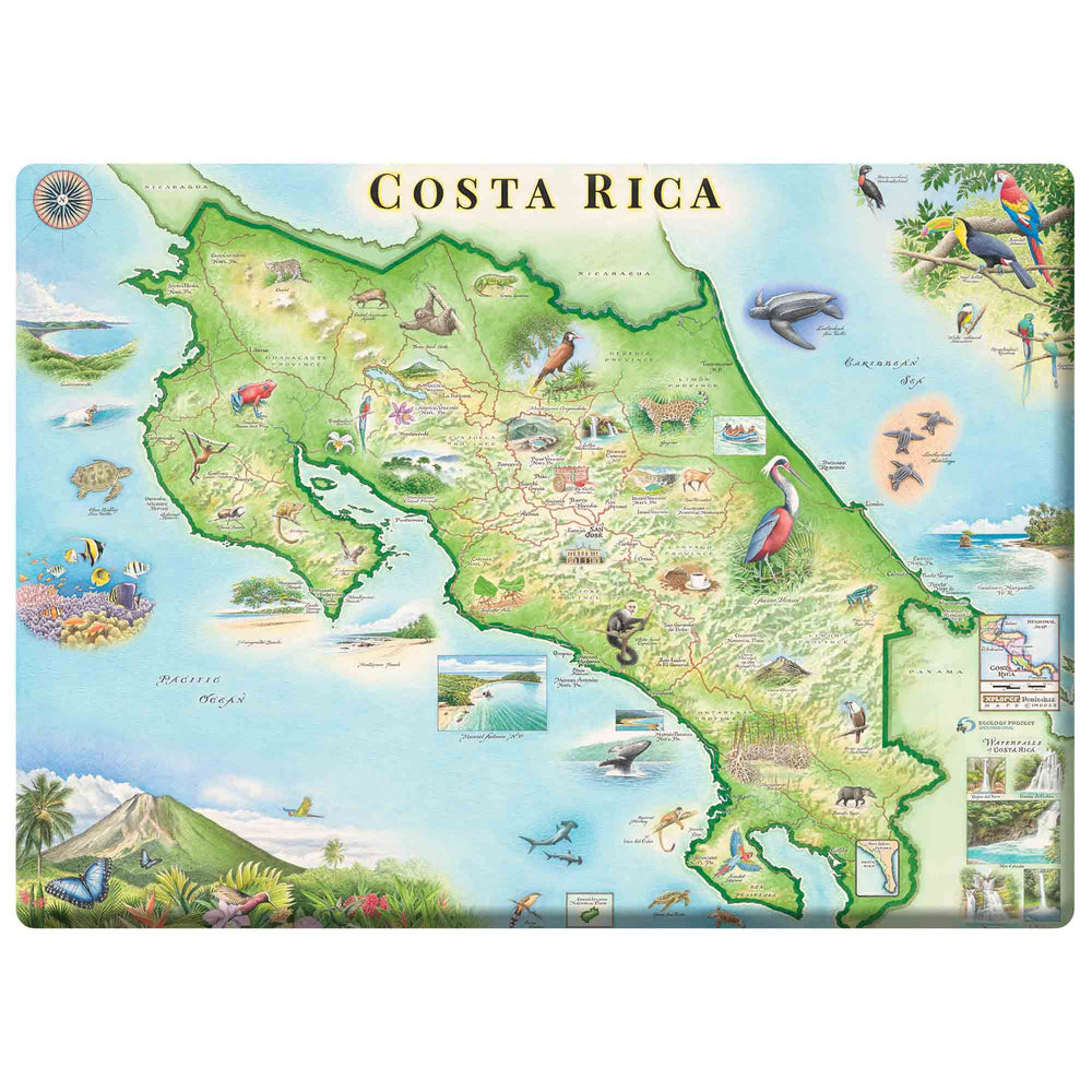 Costa Rica map magnet with hand-drawn artwork by Xplorer Maps