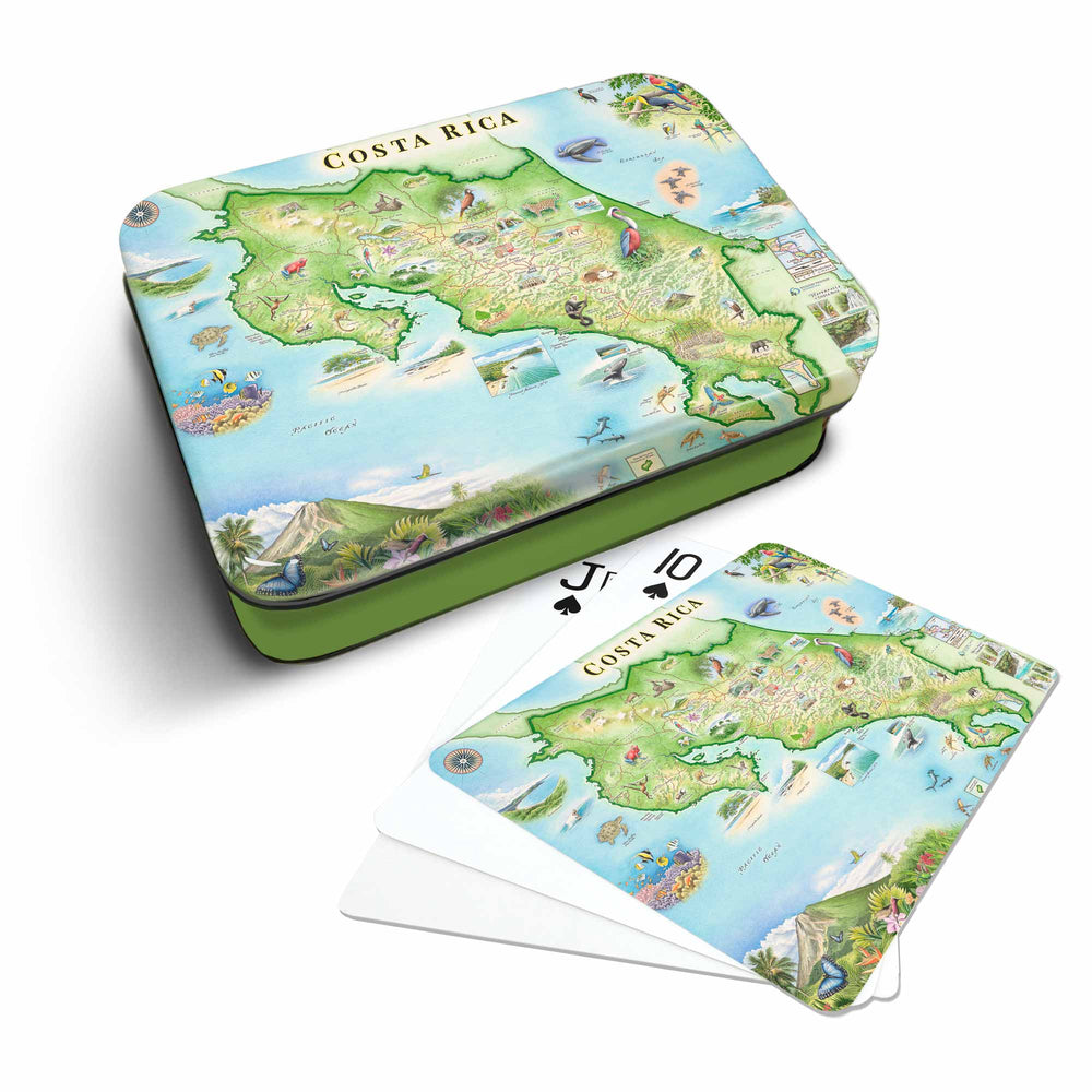 Costa Rica map poker-size playing cards featuring hand-drawn art by Xplorer Maps

