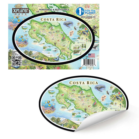 Costa Rica map vinyl sticker with hand-drawn artwork by Xplorer Maps