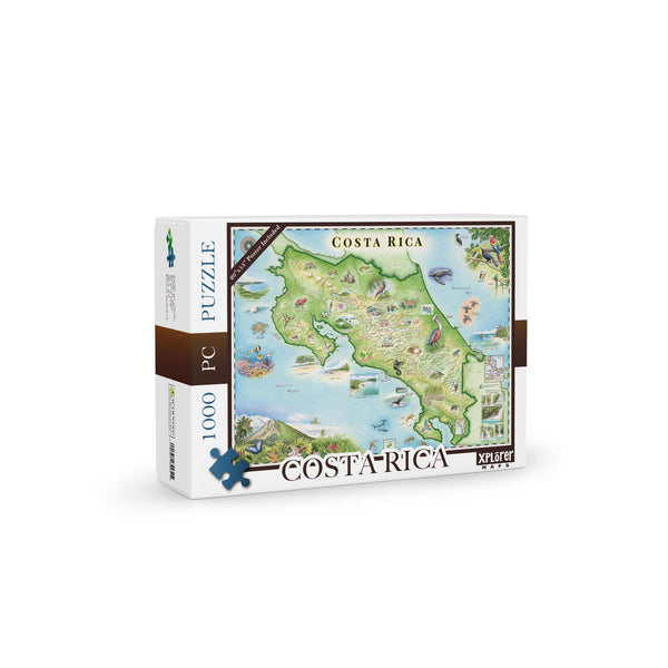 Jigsaw puzzle box featuring a map of Costa Rica on a white background
