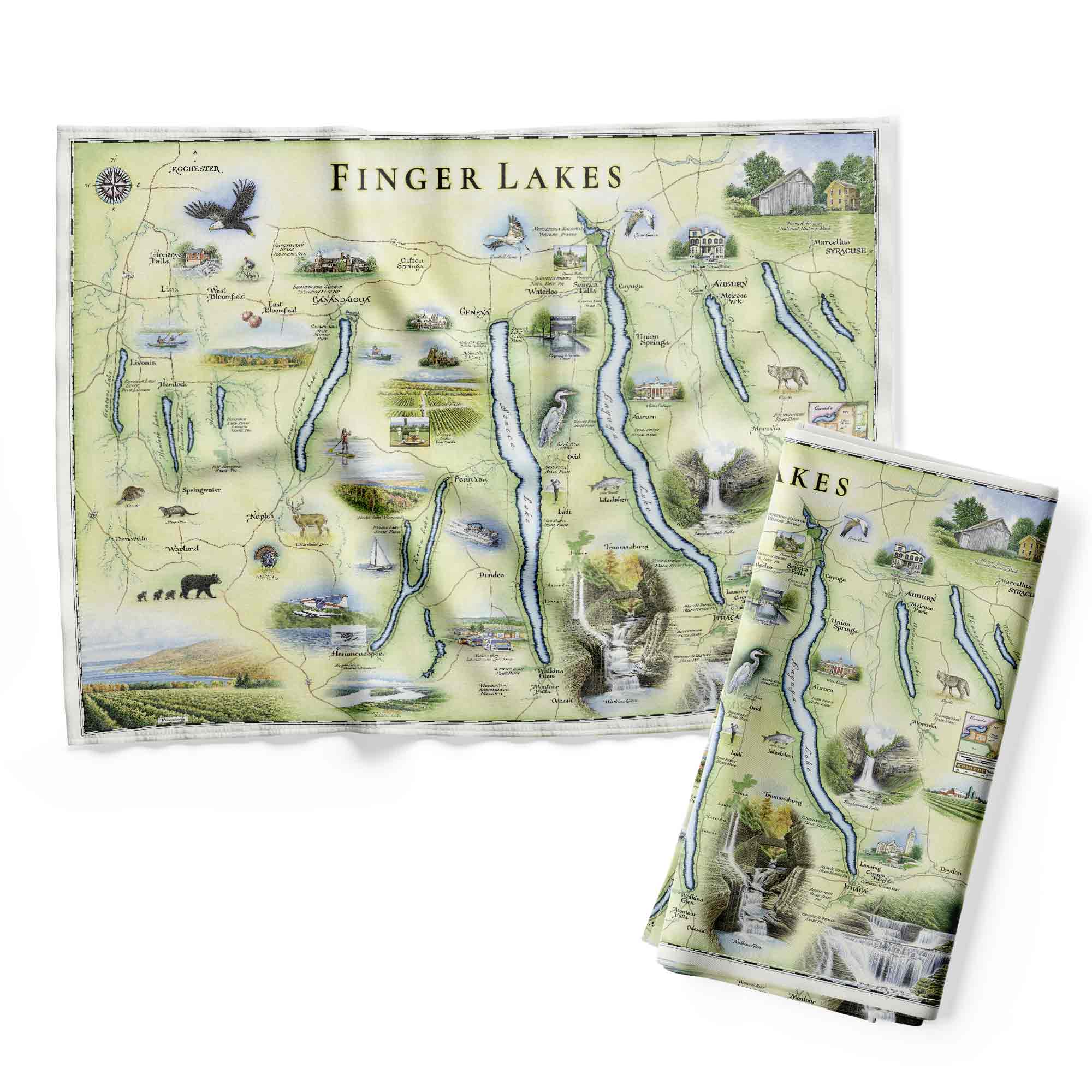 New York's Finger Lakes Map Kitchen Dishtowel 