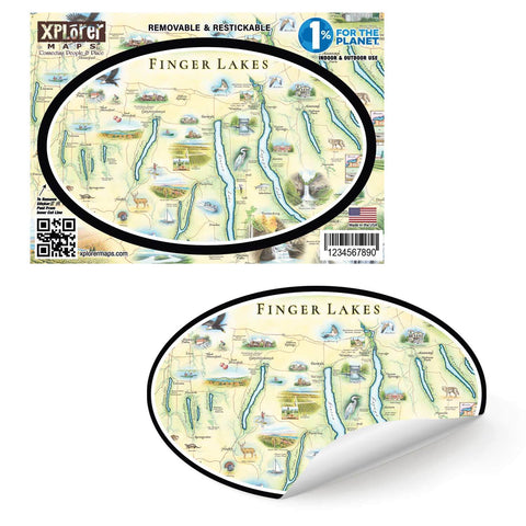 Finger Lakes New York Map Decorative Stickers.