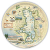 Flathead Lake Round Serving Tray with a map of Flathead Lake featuring various illustrations and text.