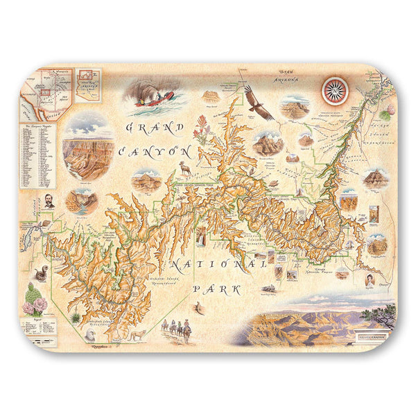 Large Serving Tray Map of Grand Canyon National Park with illustrations and text on a decorative tray.