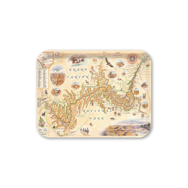 Medium Serving Tray Map of Grand Canyon National Park on a decorative tray with illustrations and text.