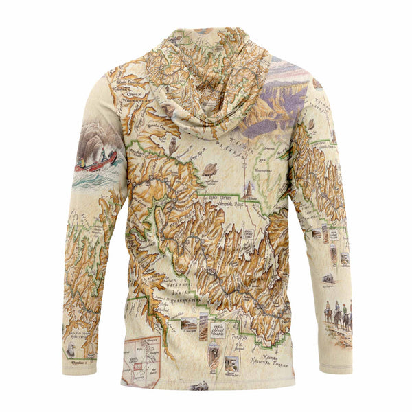 Hoodie with a map design on a white background