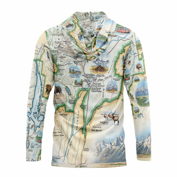 Hoodie with a detailed map design on a white background