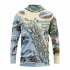 Alaska Inside Passage Hoodie with Alaskan landscape and map design on a white background