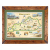Map of Kentucky with illustrations in a wooden frame