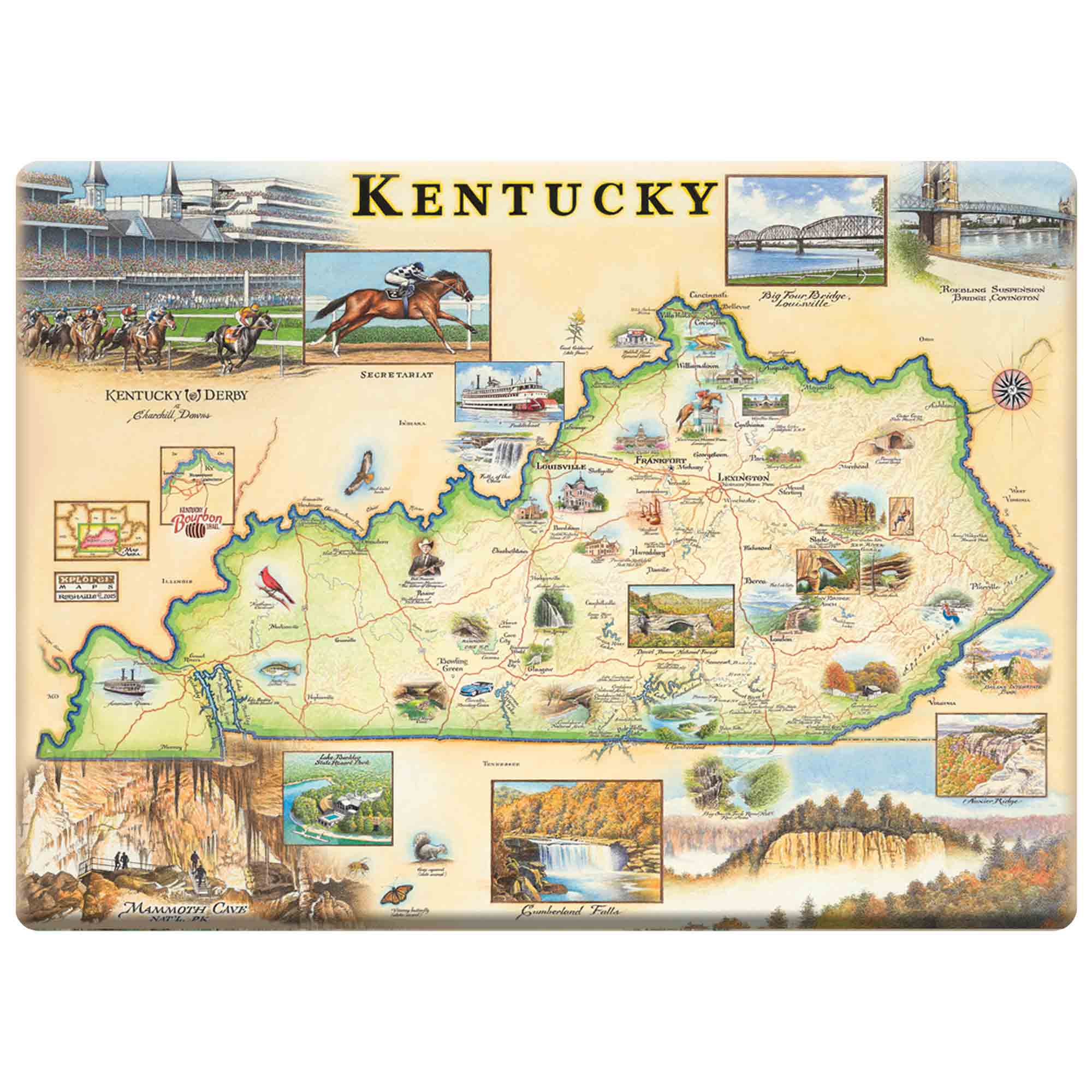 Map of Kentucky with various attractions and landmarks