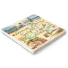 Map of Kentucky on a ceramic coaster with scenic illustrations.