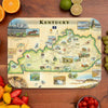 Serving Tray Map of Kentucky on a wooden surface with fruits and vegetables around