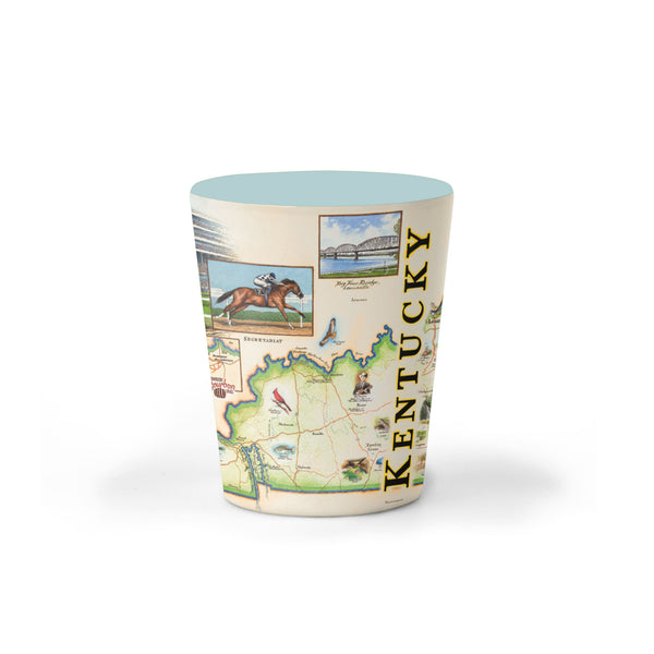 Ceramic mug with Kentucky-themed design on a white background