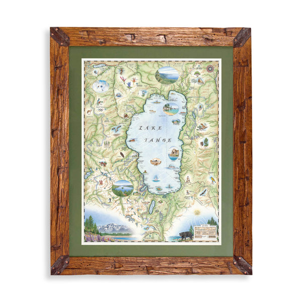 Lake Tahoe Framed Map on white background