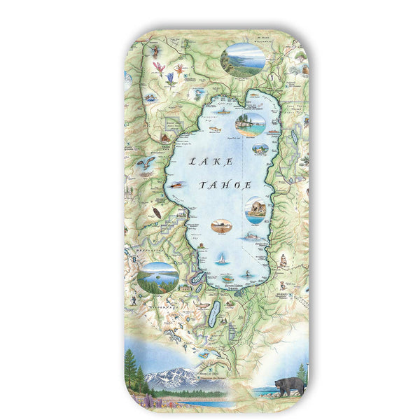 small tray with a detailed map of Lake Tahoe on a white background