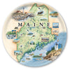 Round Serving Tray Map of Maine with various landmarks and scenery on a decorative plate.