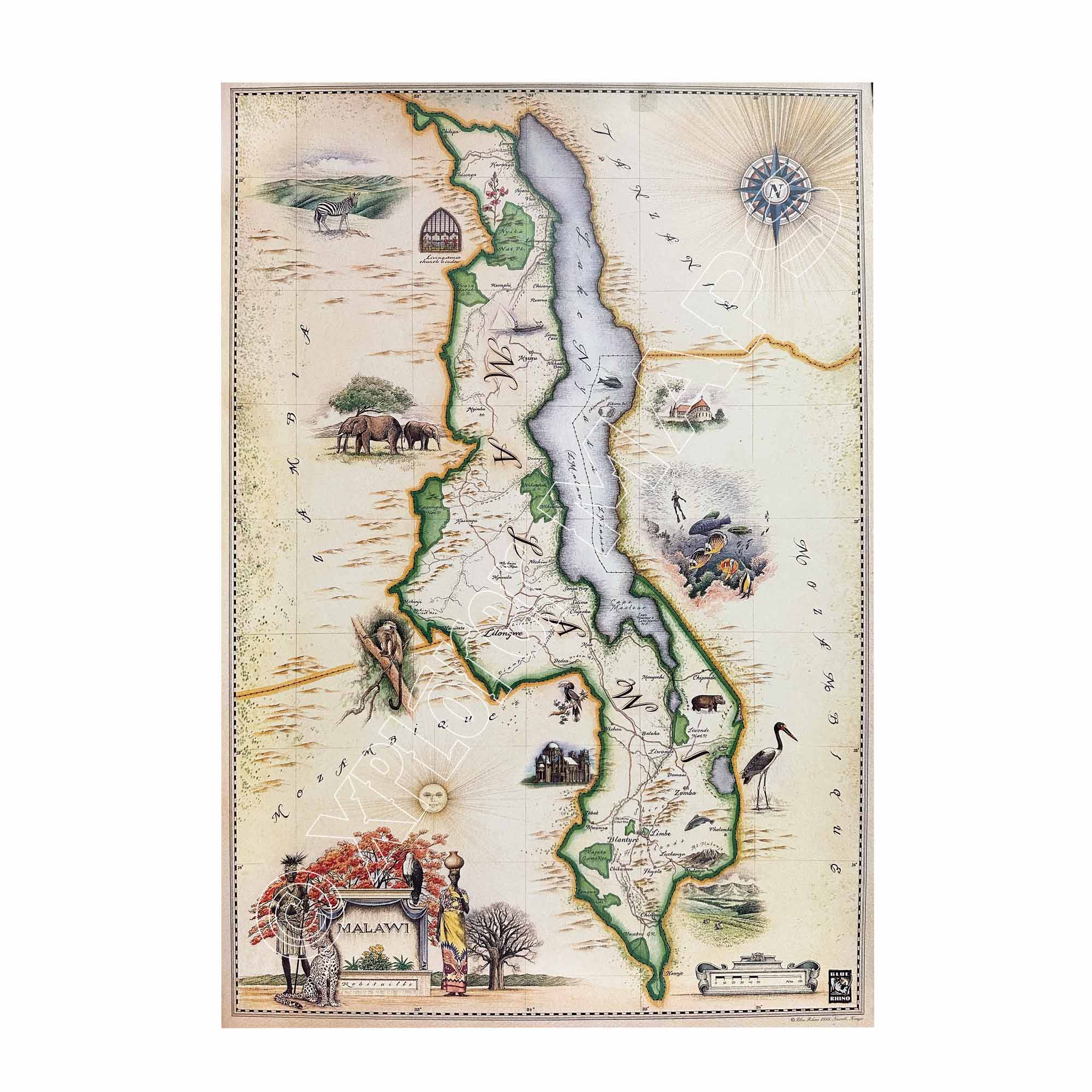 Malawi Hand-Drawn Map