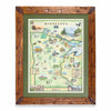 Minnesota State hand-drawn map in earth tones blues and greens. The map print is framed in Montana hand-scraped pine with a green mat.