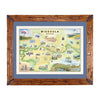 Framed Missoula map with blue mat in a Montana pine-scraped wood frame.