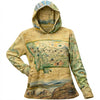 Sun Hoodie with a map design of Montana on a white background and thumb holes in sleeve