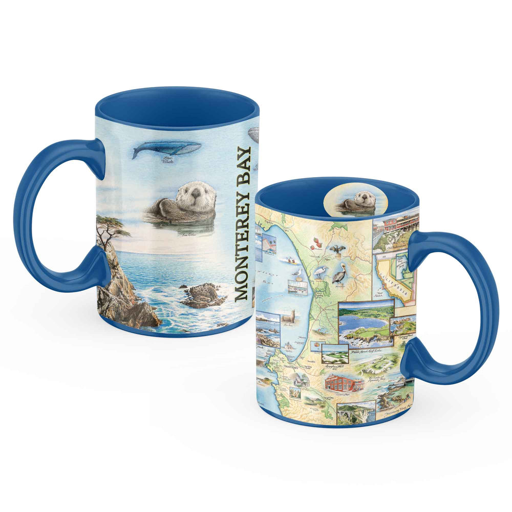 Monterey Bay ceramic mug featuring original artwork by Chris Robitaille, holding 16oz of your favorite brew. BPA-free and hand wash recommended.