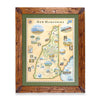 Framed map of New Hampshire with wooden frame and green mat