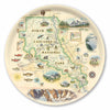 Round Serving Tray Map of North Cascades National Park on a decorative plate with illustrations of animals and scenery.