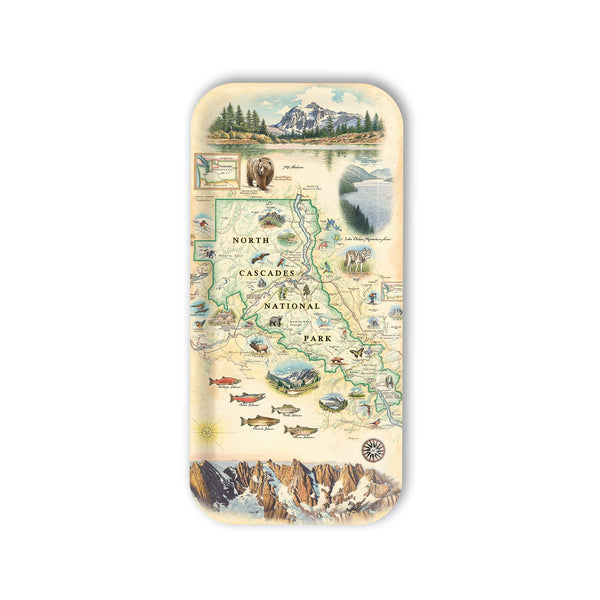 North Cascades Small Serving Tray Map design scenic illustrations and text