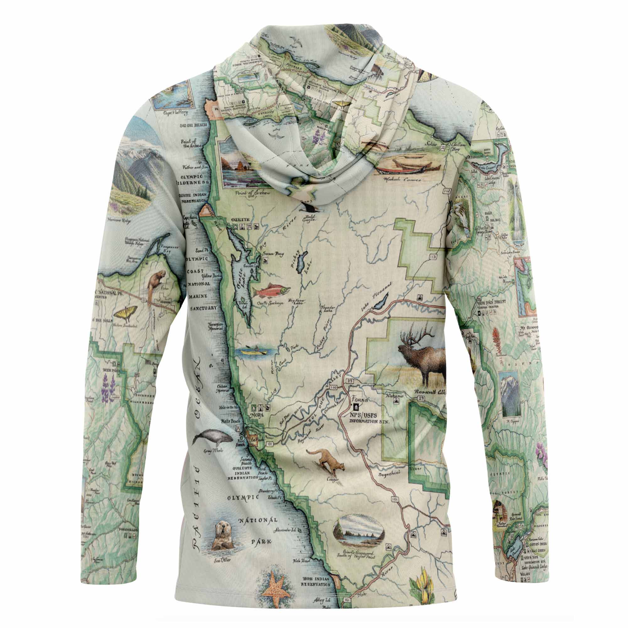 Olympic national Park sunshirt back hoodie on a a white background