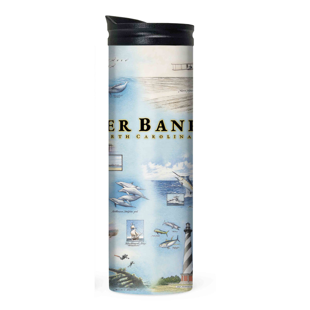 Outer Banks travel tumbler with hand-drawn map design by Xplorer Maps