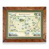 A framed Pennsylvania state map print with a rustic brown wooden frame and olive green matting, shown against a plain white background.