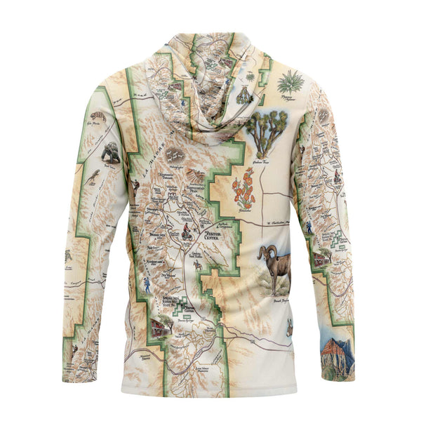 Sun shirt hoodie with map design on a white background