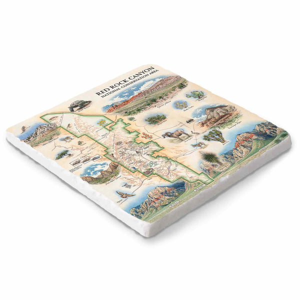 Red Rock Canyon marble trivet with hand-drawn desert map artwork – Xplorer Maps 6x6.
