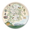 Round Serving TrayMap of Rocky Mountain National Park with illustrations of animals and landscapes.