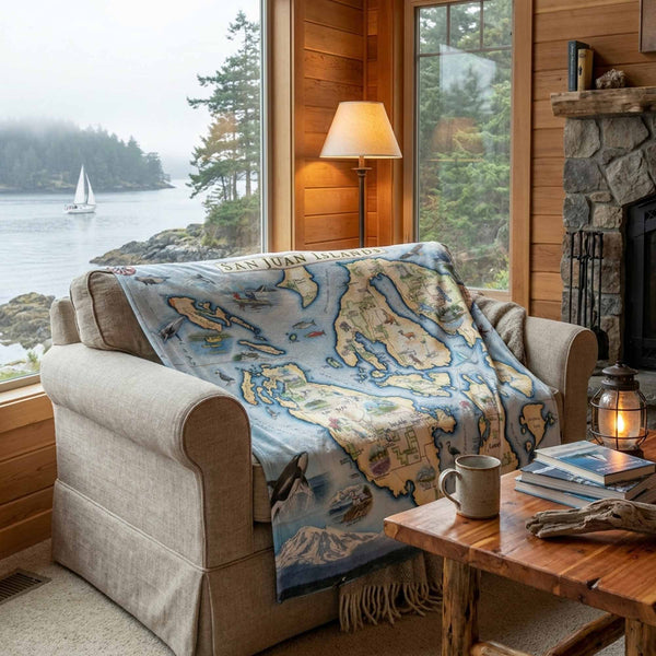 San Juan Islands Map Fleece Blanket