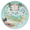 Large round serving tray map of Captiva Island, Sanibel Islands, featuring illustrations of nature and landmarks.