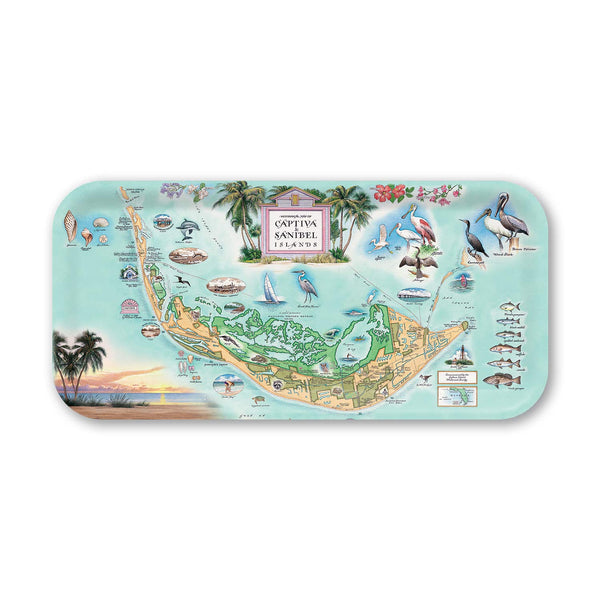 Small Serving Tray Map of Captiva Sanibel Island on a decorative tray with illustrations and text.