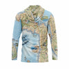 Hoodie with a map design on a white background
