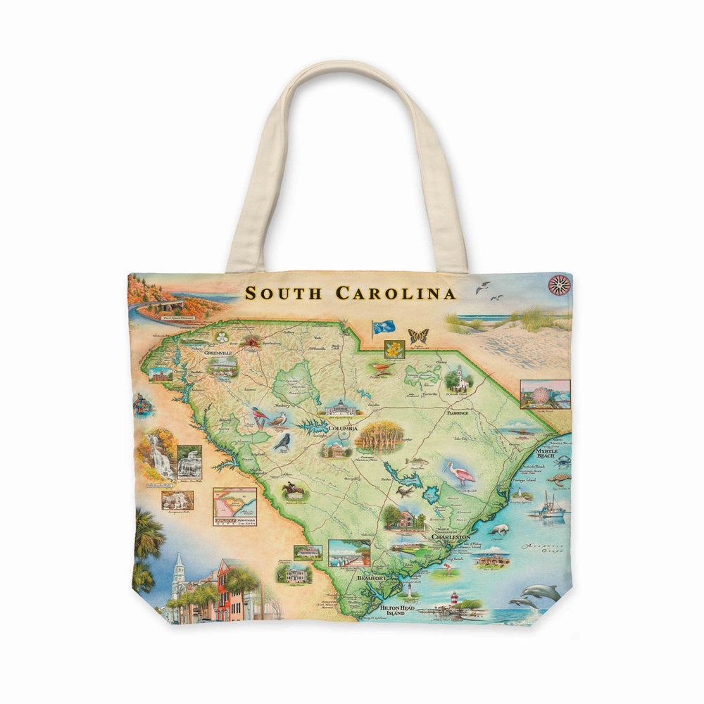 South Carolina map canvas tote bag featuring hand-drawn artwork by Chris Robitaille.