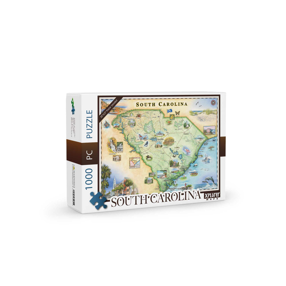 South Carolina Map Jigsaw Puzzle – 1000-piece illustrated puzzle featuring landmarks, landscapes, and history of the Palmetto State.