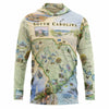 Hoodie with a map design of South Carolina on a white background