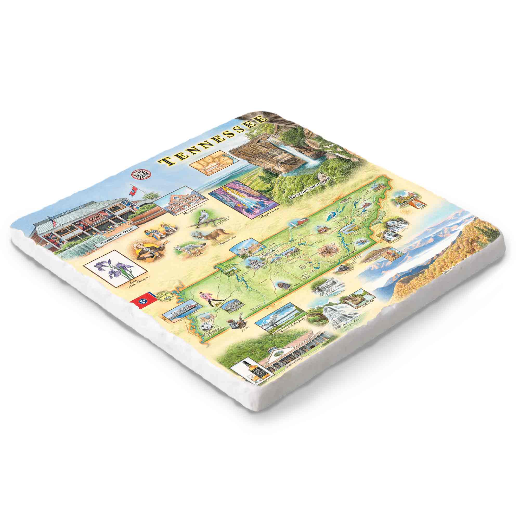 Tennessee hand-drawn marble trivet – Xplorer Maps 6x6
