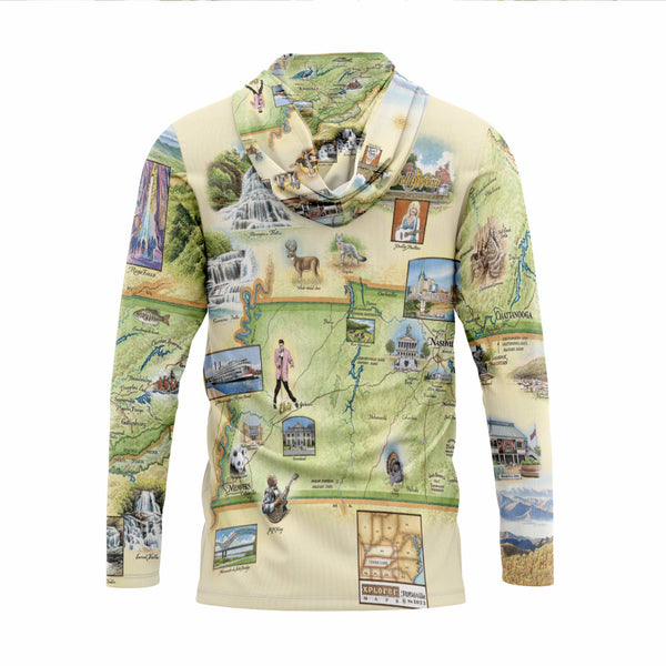 Hoodie with a map design on a white background