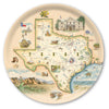 Round  Serving Tray with a map of Texas featuring various icons and landmarks.
