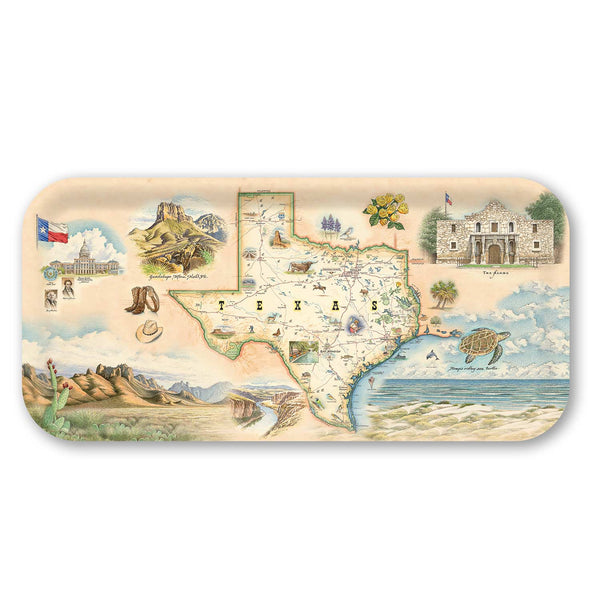 Small Serving Tray with a map of Texas featuring various icons and landmarks.