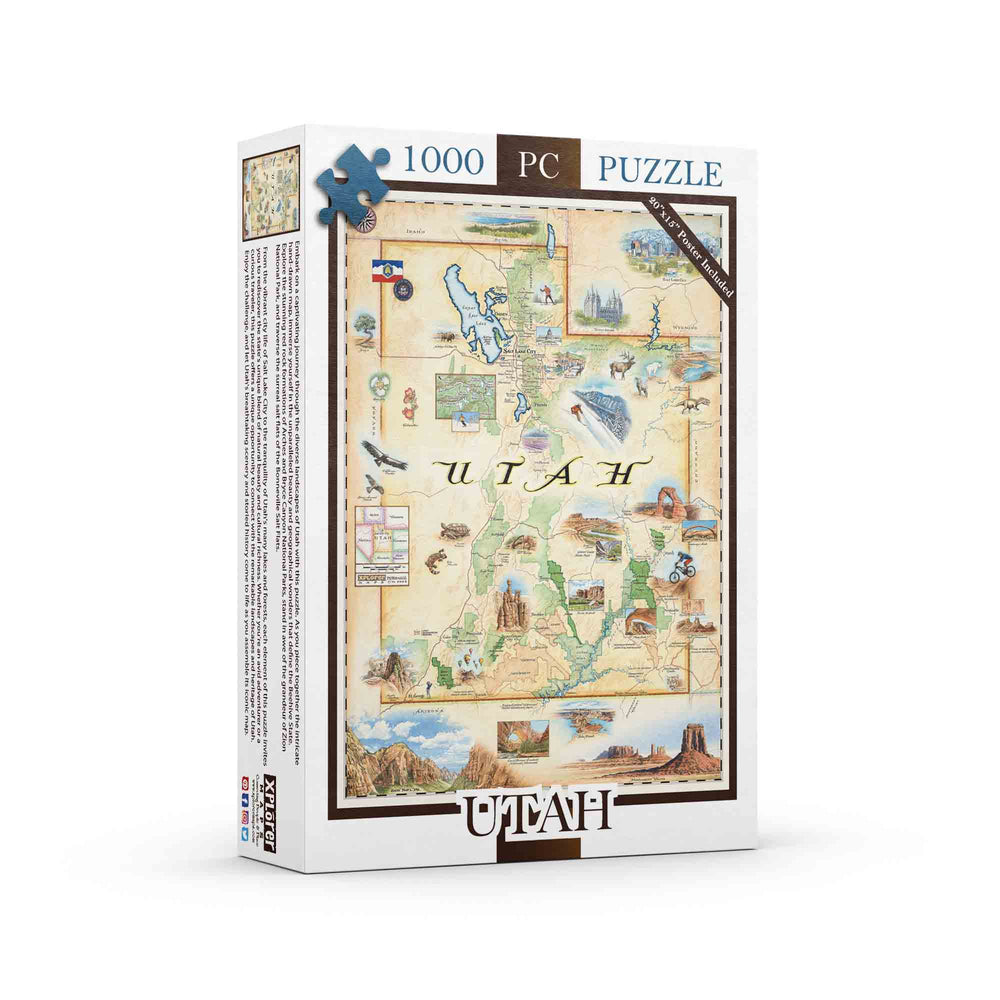  Our Utah Map puzzle is a captivating exploration of the state's diverse landscapes, featuring intricate details of popular cities, iconic landmarks such as Arches National Park and Bryce Canyon, and vibrant flora and fauna indigenous to the region. Measu